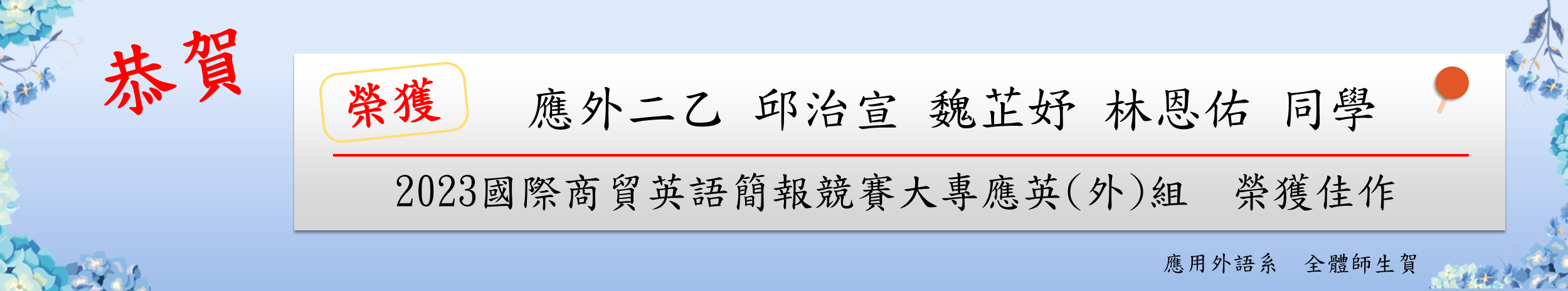 2023國際商貿英語簡報競賽大專應英 (外)組 榮獲佳作